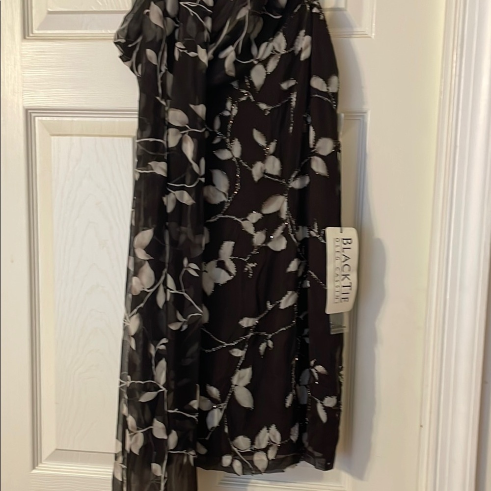 Dark Brown and White Floral Dress by Black Tie with scarf!